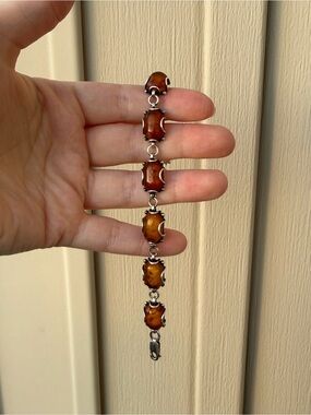 Sterling Silver 925 Amber Link Bracelet 7 inches Beautiful